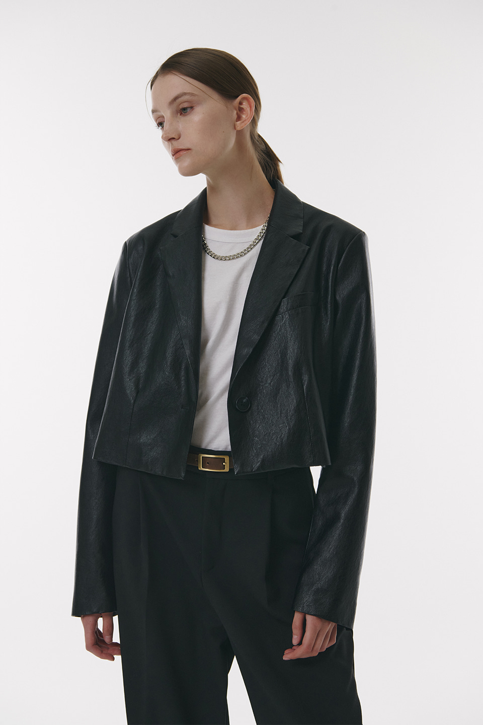 FAUX Leather Crop Blazer in Black